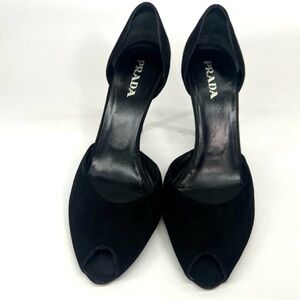 Vintage Prada Black Suede Peeptoe Stiletto Pumps D’Orsay Style Size 39 US 9 Nine